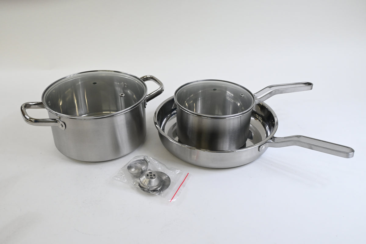 Stainless Steel Cookware Set, 5 Piece Kitchen Induction Cookware Set, Professional Quality Clad Pan & Pot Cook SetsWorks