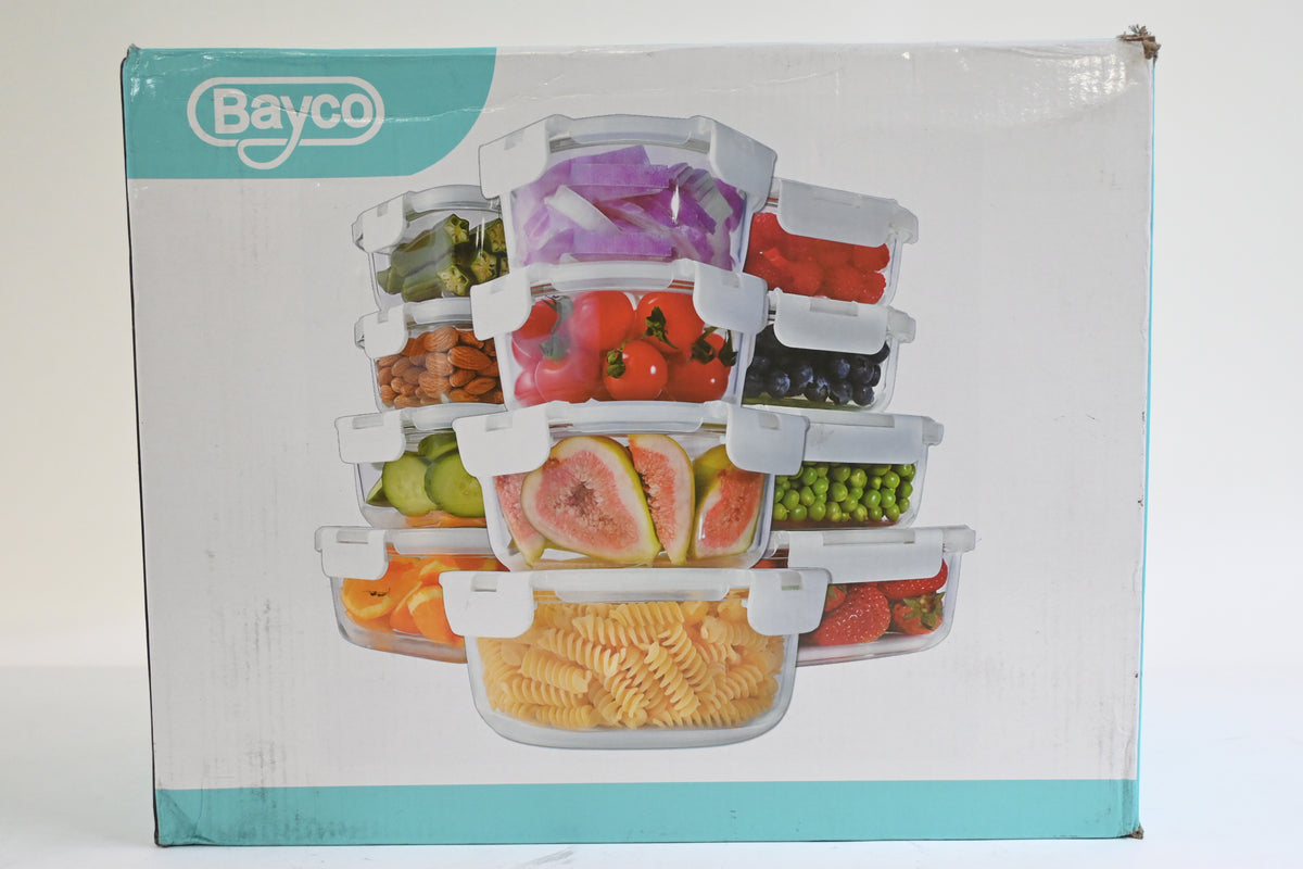 12 Glass Airtight Food Storage Containers, BPA Free & Leak Proof, White