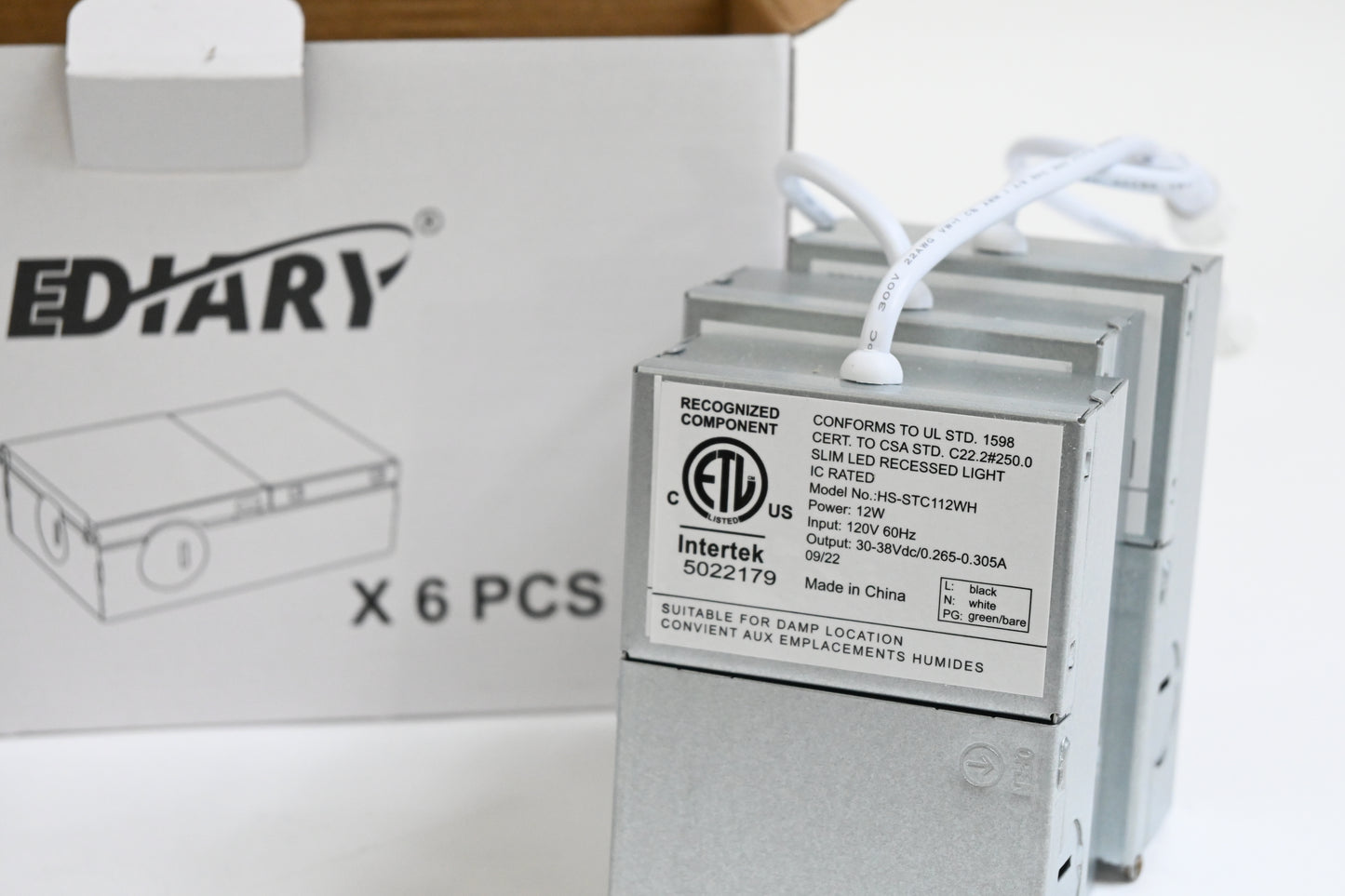 24pk 4000k Cool White LED Recessed Lighting, 6 inch w/ Junction Box,12W Eqv 110W