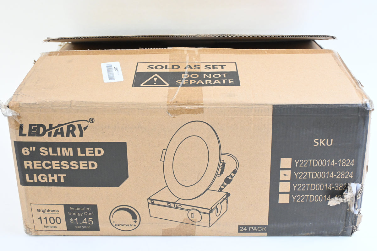 24pk 4000k Cool White LED Recessed Lighting, 6 inch w/ Junction Box,12W Eqv 110W