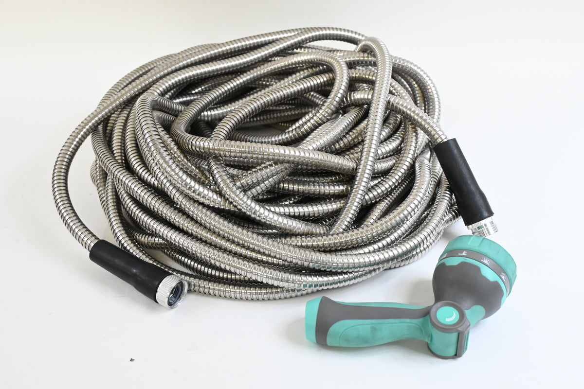 LOOHUU 100ft Lightweight Stainless Steel Water Hose w/ 10 Function Nozzle