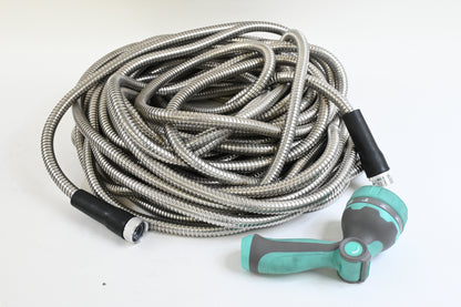 LOOHUU 100ft Lightweight Stainless Steel Water Hose w/ 10 Function Nozzle