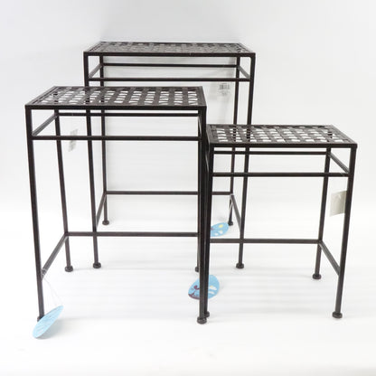 French Country Style Woven Top Nesting Tables, Set of 3, Antique Brown