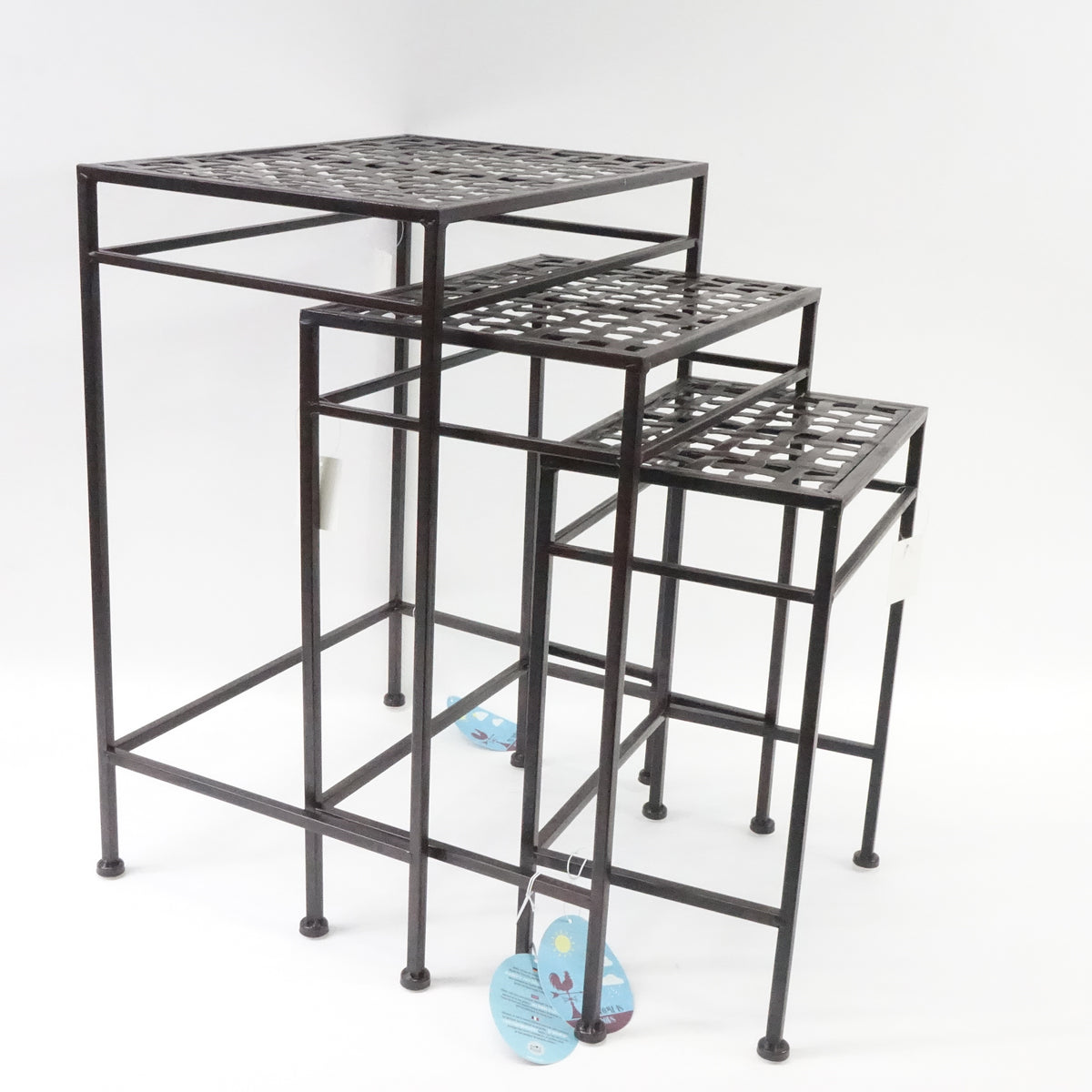 French Country Style Woven Top Nesting Tables, Set of 3, Antique Brown