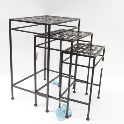 French Country Style Woven Top Nesting Tables, Set of 3, Antique Brown