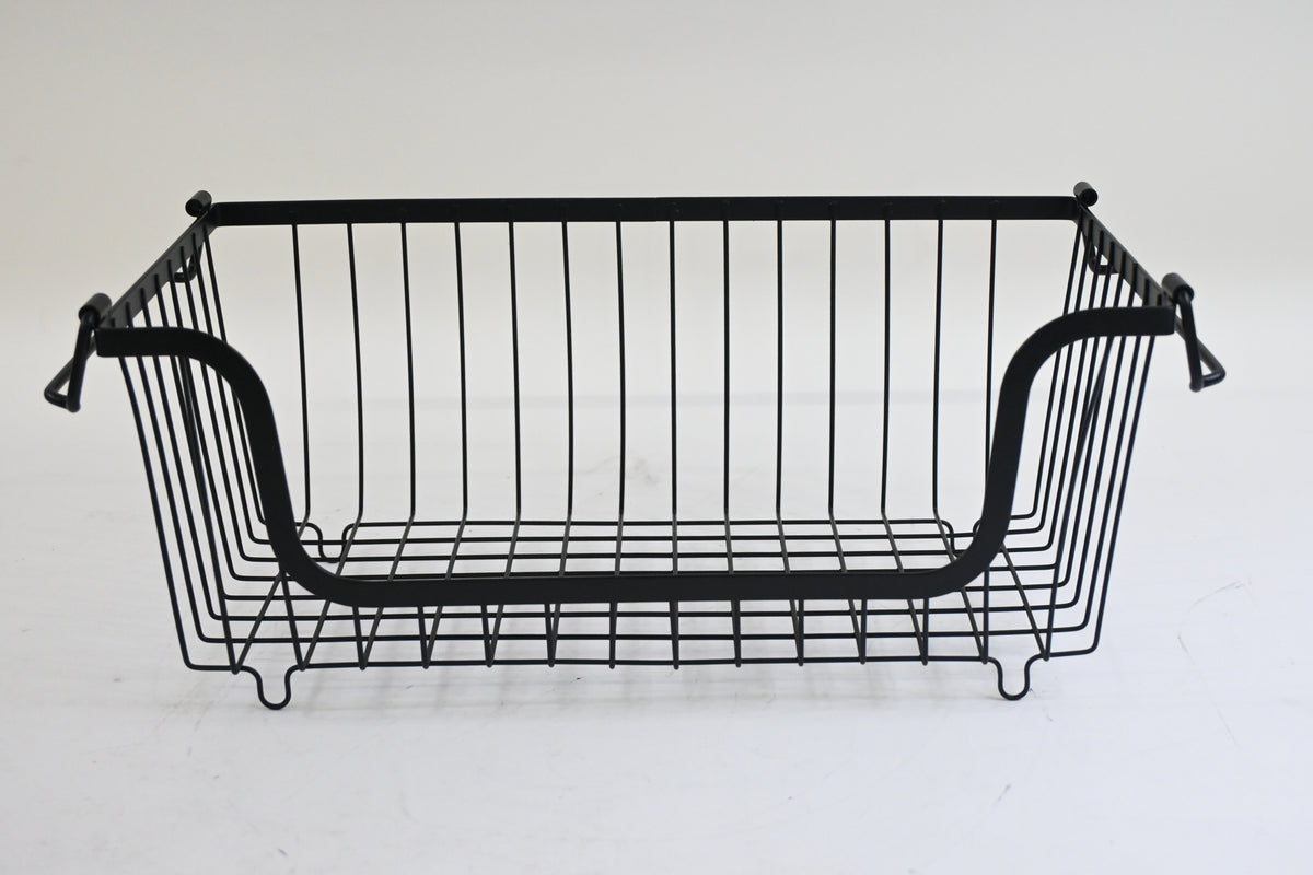 4 Pack Stackable Wire Pantry Baskets with Handles, Black - Open Box