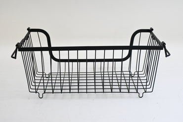 4 Pack Stackable Wire Pantry Baskets with Handles, Black - Open Box