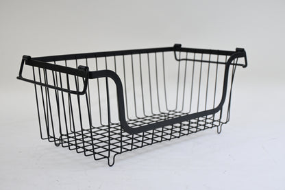 4 Pack Stackable Wire Pantry Baskets with Handles, Black - Open Box