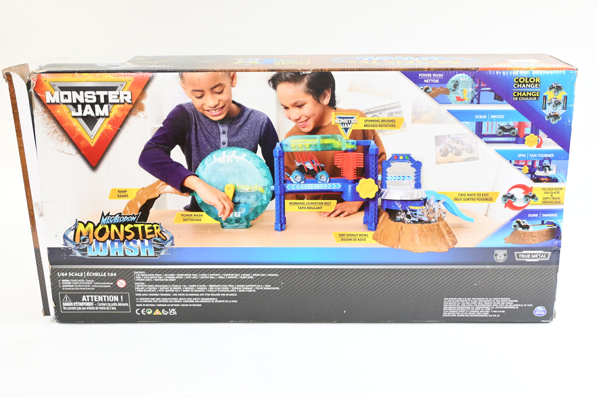 Megalodon Monster Truck Wash Spin Playset, Monster Jam Kids Toy - Grade A