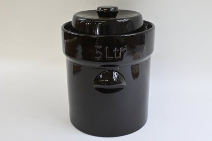 Fermentation Crock Jar 5 Liter / 1.3 Gallon w/Stone Weights, Lid & Pickle Tamper