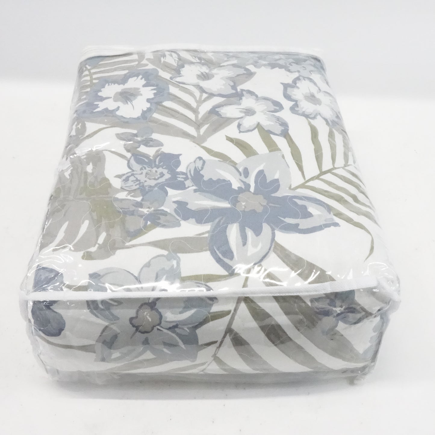 Fancy Linen Coverlet Bedspread Set Hawaiian Flowers White Blue Maui - New