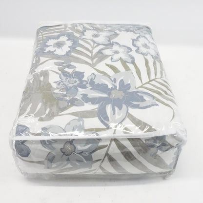 Fancy Linen Coverlet Bedspread Set Hawaiian Flowers White Blue Maui - New
