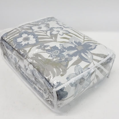 Fancy Linen Coverlet Bedspread Set Hawaiian Flowers White Blue Maui - New