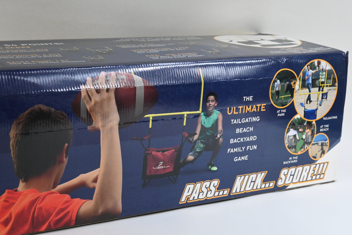 QB54 Outdoor Football Set - Football Toss and Kick Game Built into 2 Folding Chairs - Navy