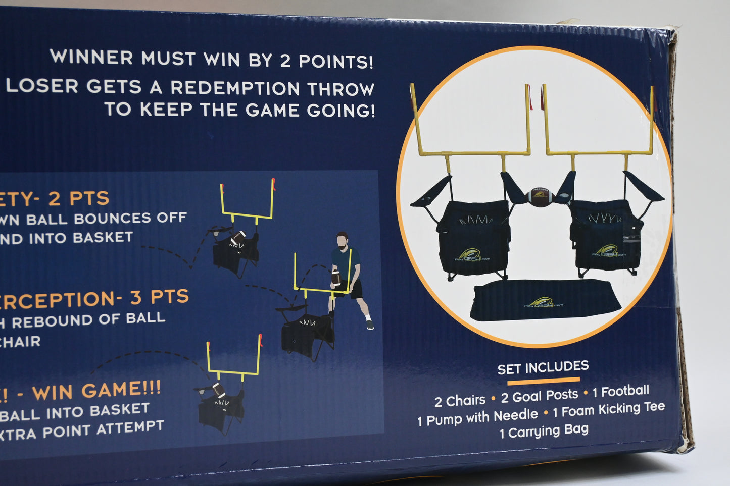 QB54 Outdoor Football Set - Football Toss and Kick Game Built into 2 Folding Chairs - Navy