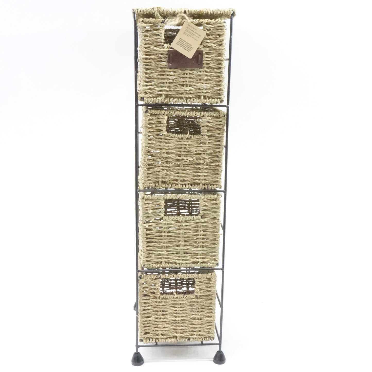 4 Tier Small Seagrass Basket Tower Unit Metal Frame 25.4 x 9.5 x 6.7 - Open Box