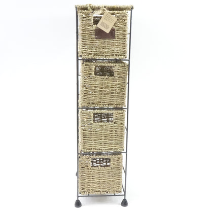 4 Tier Small Seagrass Basket Tower Unit Metal Frame 25.4 x 9.5 x 6.7 - Open Box