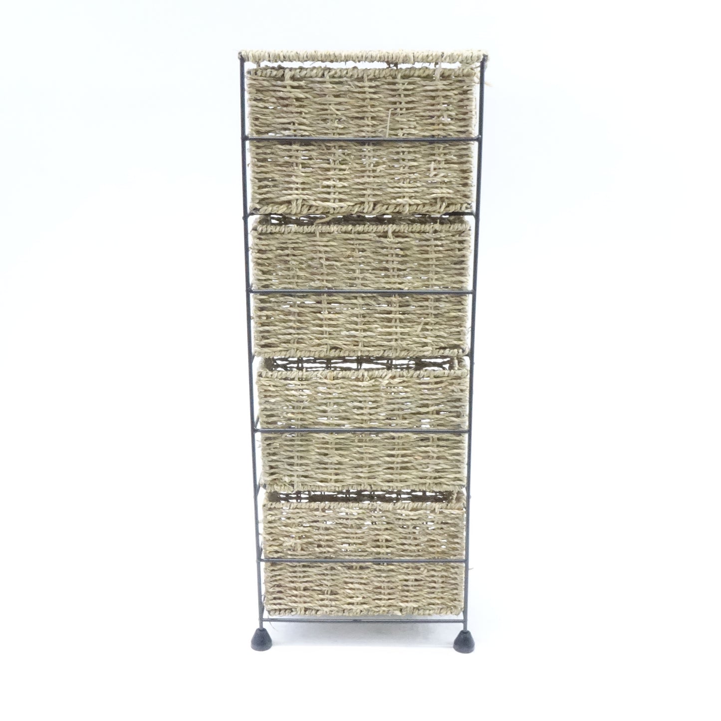 4 Tier Small Seagrass Basket Tower Unit Metal Frame 25.4 x 9.5 x 6.7 - Open Box