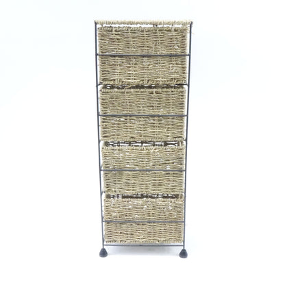 4 Tier Small Seagrass Basket Tower Unit Metal Frame 25.4 x 9.5 x 6.7 - Open Box