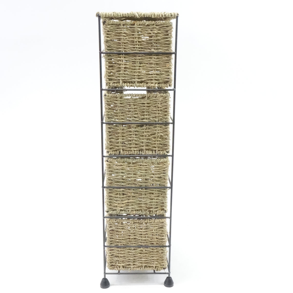 4 Tier Small Seagrass Basket Tower Unit Metal Frame 25.4 x 9.5 x 6.7 - Open Box