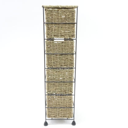 4 Tier Small Seagrass Basket Tower Unit Metal Frame 25.4 x 9.5 x 6.7 - Open Box