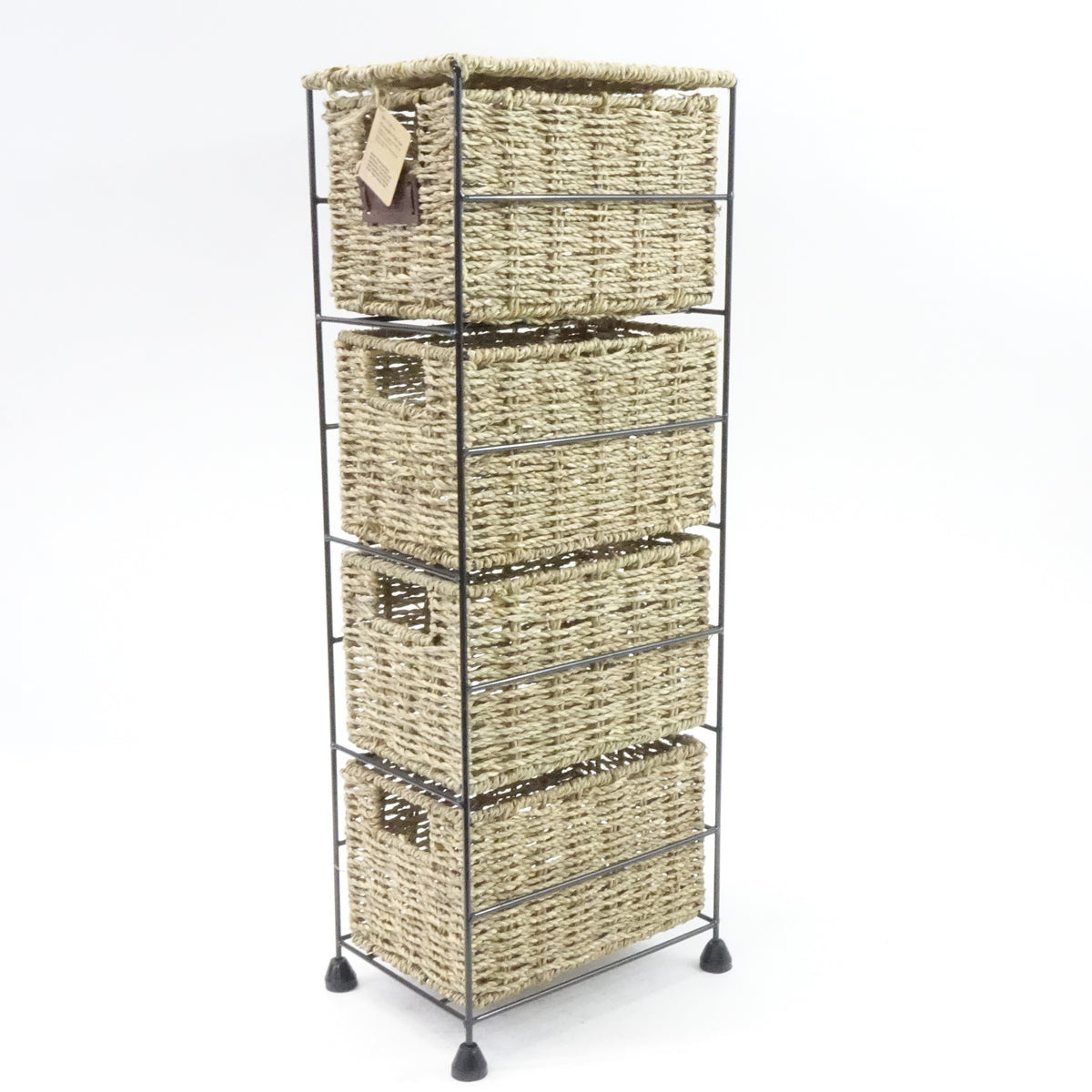 4 Tier Small Seagrass Basket Tower Unit Metal Frame 25.4 x 9.5 x 6.7 - Open Box