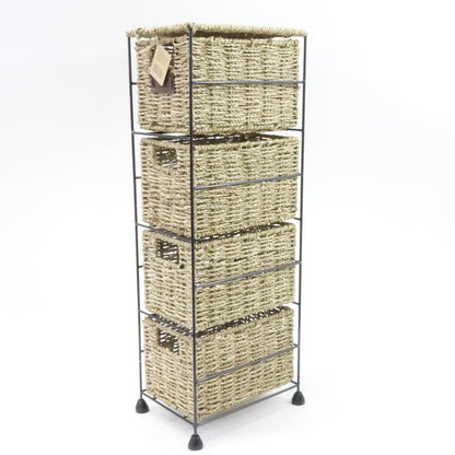 4 Tier Small Seagrass Basket Tower Unit Metal Frame 25.4 x 9.5 x 6.7 - Open Box