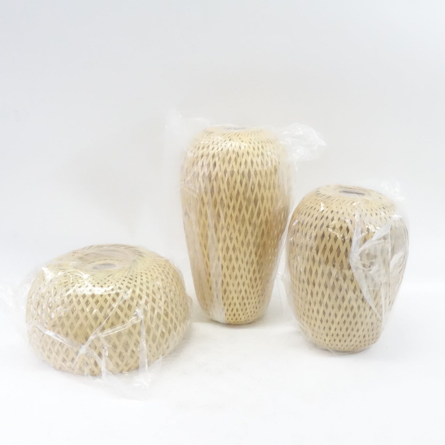 Boho Rattan Pendant Bamboo Hanging Light Woven Basket Wicker Shades, 3-Lights