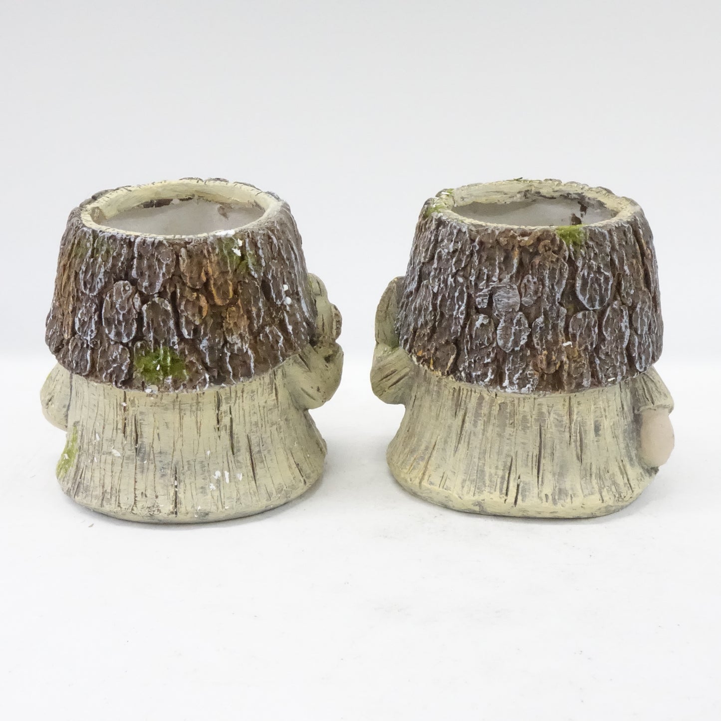 Set of 2 Resin Gnome Planters Bark/ Log with Faux Moss Accents - Open Box