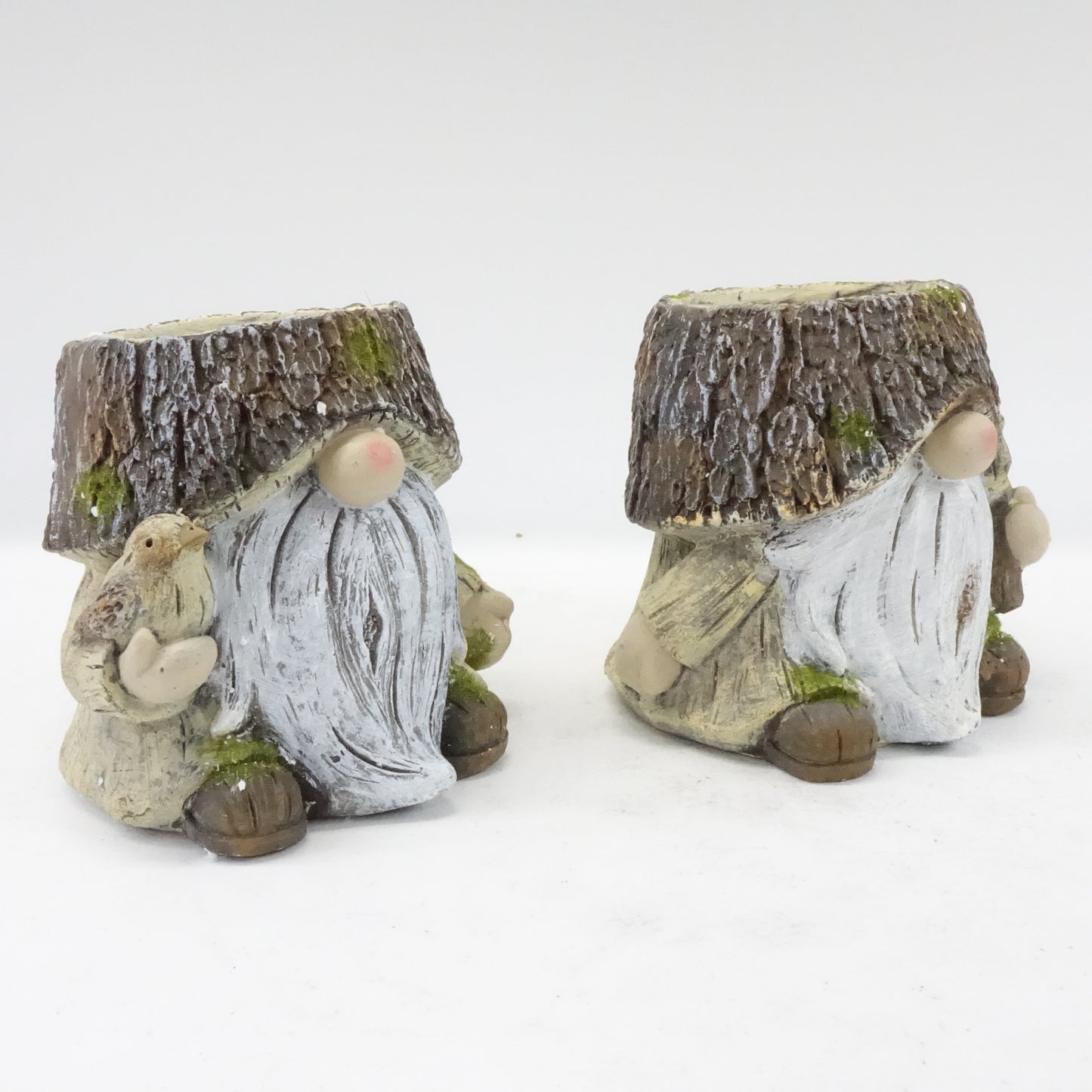 Set of 2 Resin Gnome Planters Bark/ Log with Faux Moss Accents - Open Box
