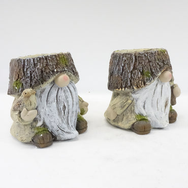 Set of 2 Resin Gnome Planters Bark/ Log with Faux Moss Accents - Open Box
