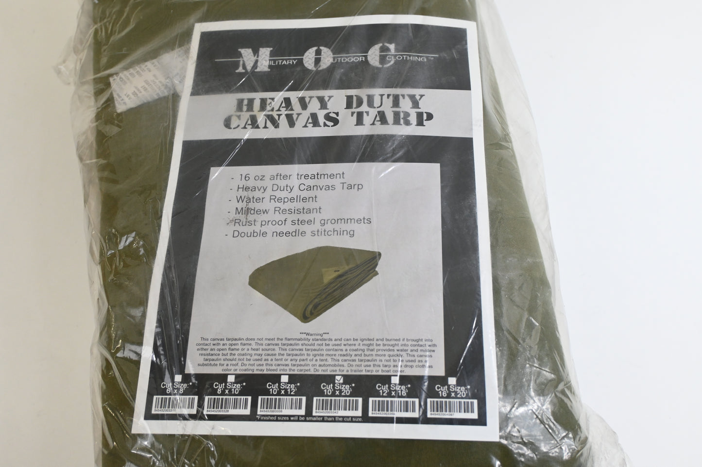 Military Outdoor Clothing New Heavy Duty Canvas Tarp, Olive Drab, 10 x 20-Feet