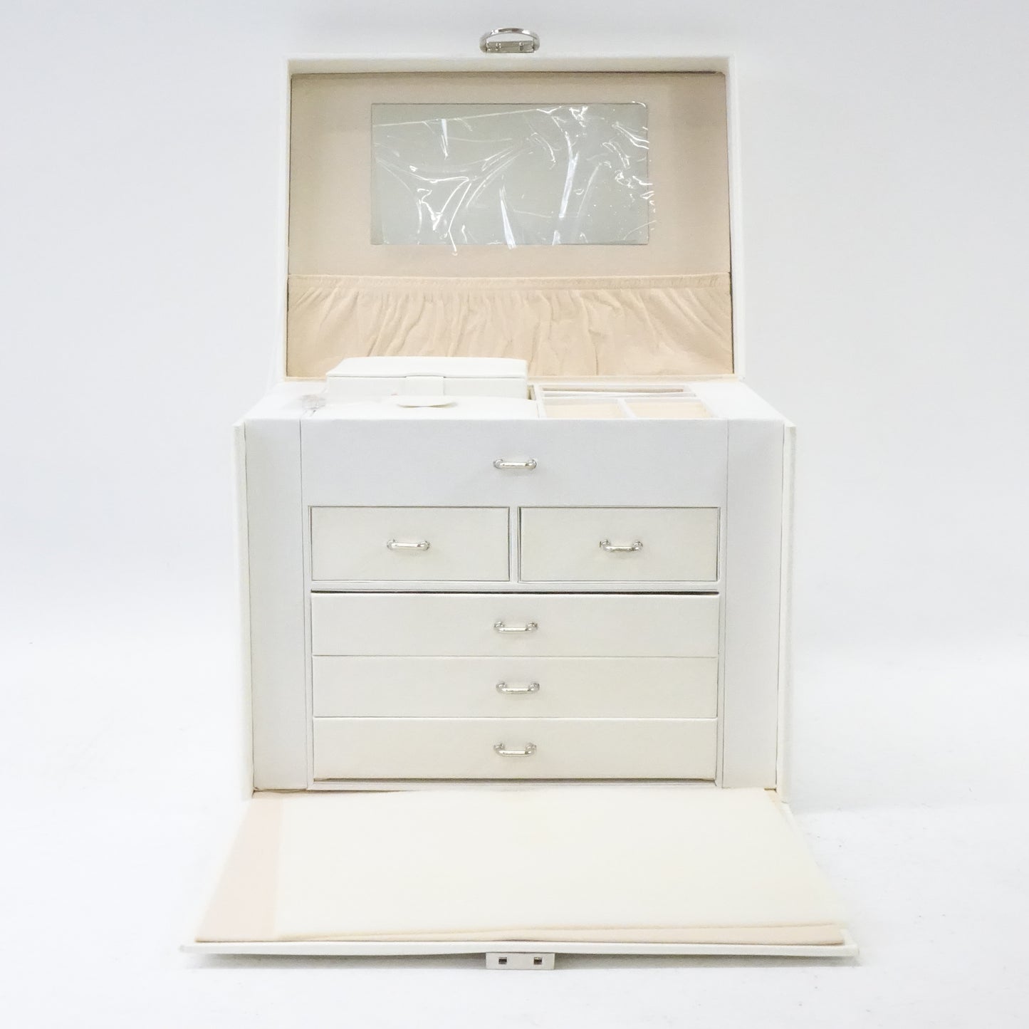 Jewelry Box with 5 Drawers, Lockable Jewelry Case with Mirror, White
