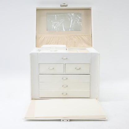 Jewelry Box with 5 Drawers, Lockable Jewelry Case with Mirror, White