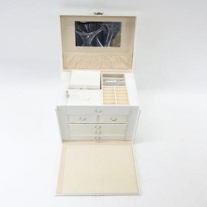 Jewelry Box with 5 Drawers, Lockable Jewelry Case with Mirror, White