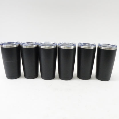 20oz Stainless Steel Tumbler Insulated Travel Mug with Lids, Set of 6, Black