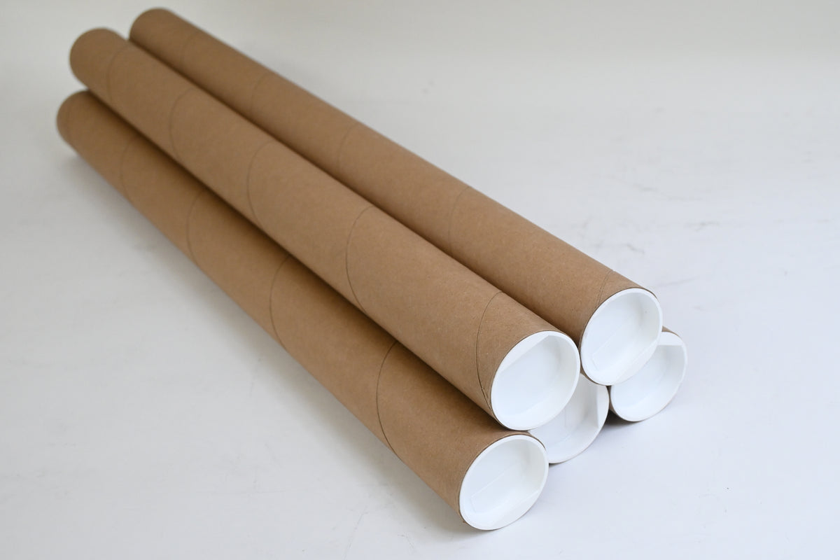 Partners Brand Mailing Tubes with Caps, 2" x 24", Kraft, 6/Case - Open Box