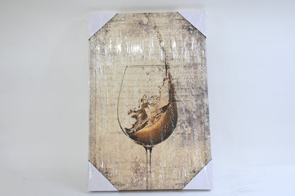 Canvas Wall Art of Wine Splash in Glass on Vintage Letter Background 16x24 in.