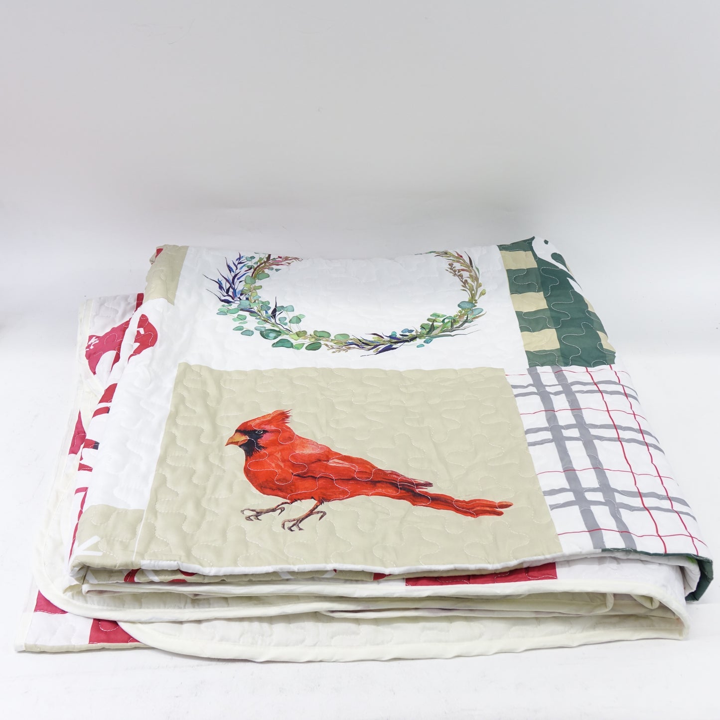 WONGS BEDDING King Christmas Quilt Set 103" Snowman Cardinal Tree - New