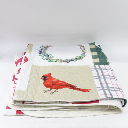 WONGS BEDDING King Christmas Quilt Set 103" Snowman Cardinal Tree - New