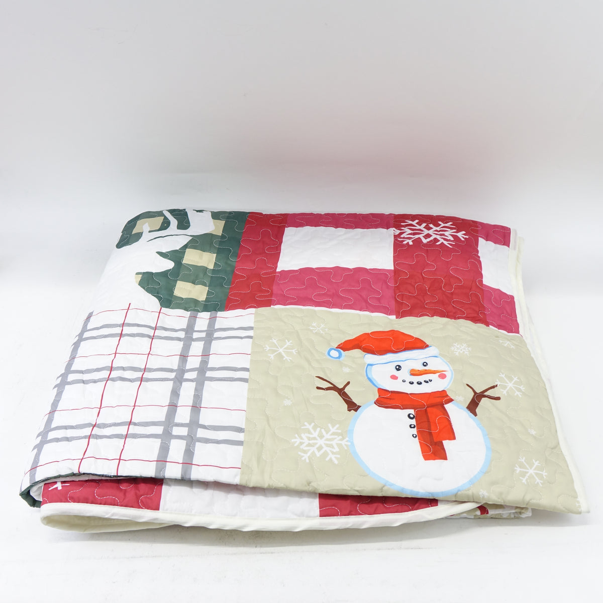 WONGS BEDDING King Christmas Quilt Set 103" Snowman Cardinal Tree - New