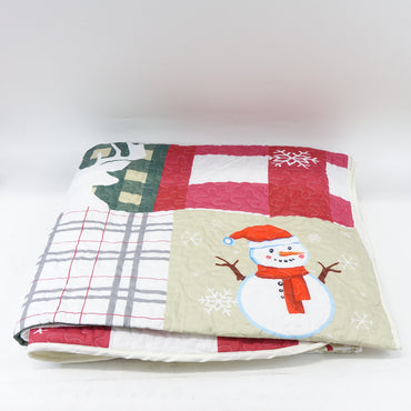 WONGS BEDDING King Christmas Quilt Set 103" Snowman Cardinal Tree - New