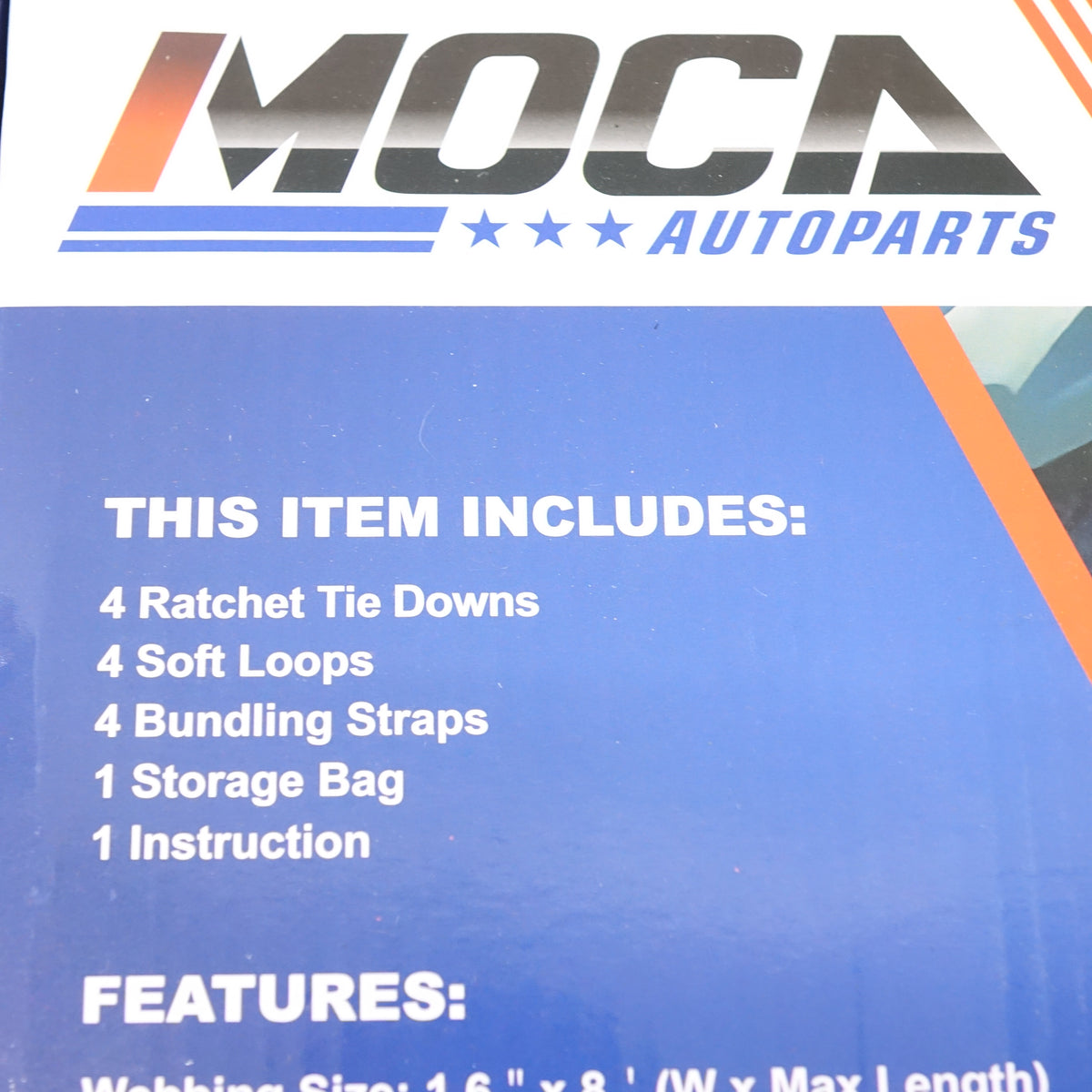 MOCA Heavy Duty Ratchet Tie Down Straps 5200 lb 1.6"x8' 4 Pack Black - New