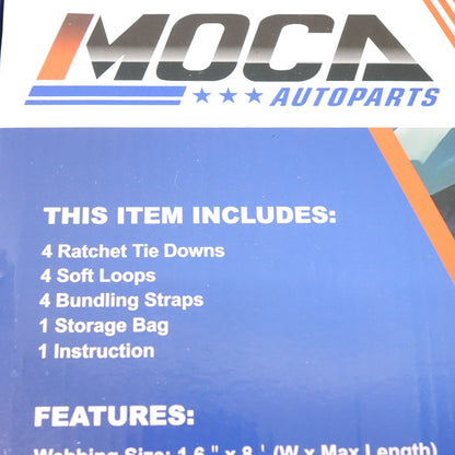 MOCA Heavy Duty Ratchet Tie Down Straps 5200 lb 1.6"x8' 4 Pack Black - New