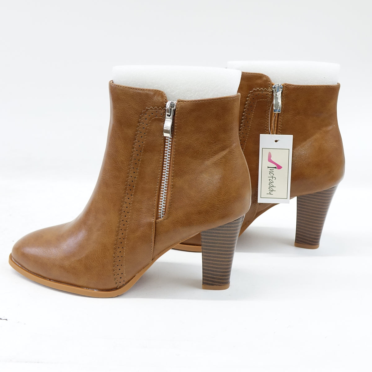 INCFADDY Women's Ankle Boots Stacked Heel Boots Slip On Side Zippers Size 9