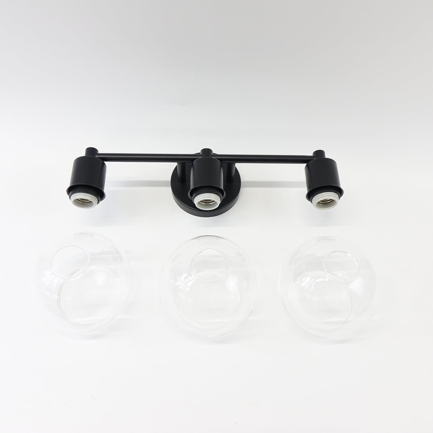 3-Light Industrial Globe Vanity Light 19.7" Metal Wall Sconce Black Clear Glass