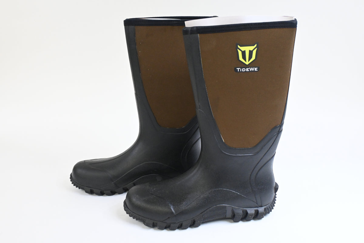 TIDEWE Men's Rubber Hunting Boots Waterproof 6mm Neoprene Steel Brown Size 12