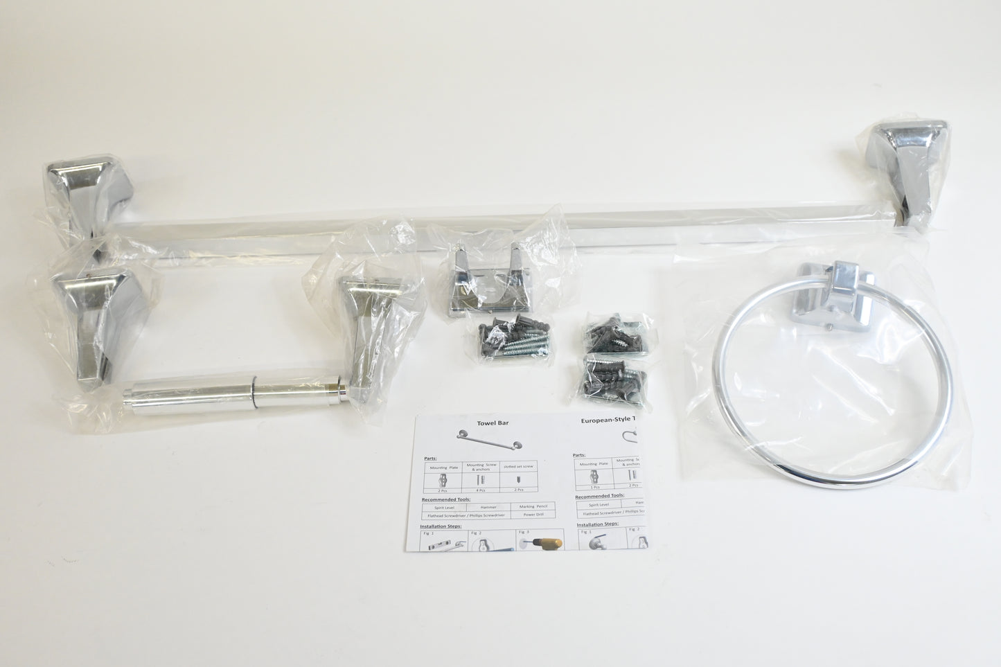 SENTO Balley Bathroom Hardware Set 4-Piece 24" Towel Bar Polished Chrome