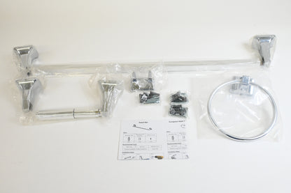 SENTO Balley Bathroom Hardware Set 4-Piece 24" Towel Bar Polished Chrome
