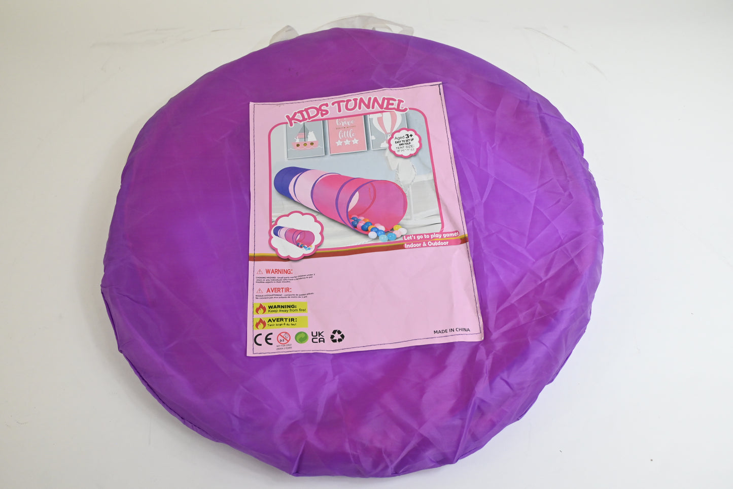 Kids 6FT Pop Up Play Tunnel Tent Collapsible Crawl Indoor Outdoor Purple